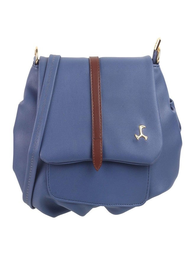 Mochi Blue Faux Leather Secure Magnet Snap Casual Sling Bag For Women - Image 1